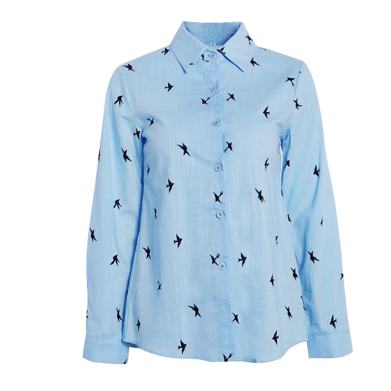 

2021 New Women Casual Blouse Elegant Turn-Down Collar Button Printed Female Shirt Fashion Loose Long Sleeve Office Lady Shirts