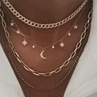 Женское многослойное ожерелье-чокер FNIO, винтажное ожерелье золотого цвета с подвеской в виде полумесяца и звезды, ювелирные изделия