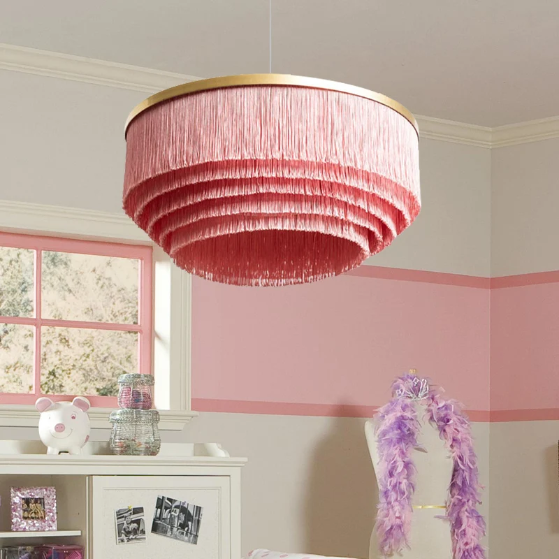 

Nordic Hall Parlor LED Chandelier Pink Dark green Cloth Bedroom Hanging Light Fixtures Luminaire Suspension Home Pendant lamp