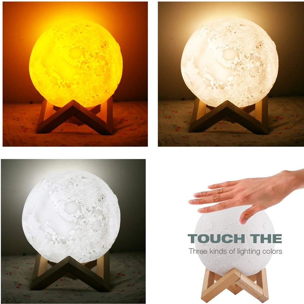 

Moon Lamp 3D Print Night Light USB Rechargeable 3 Color Tap Control Lamp Lights Touch Dimmable Night Lamp Moon Light Gift