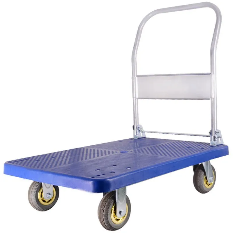 

Portable four-wheel flatbed mute folding trolley small truck pull goods car