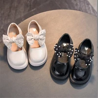 childrens leather shoes girls bow patent leather princess shoes girls pearl single shoes black white performance dance shoes