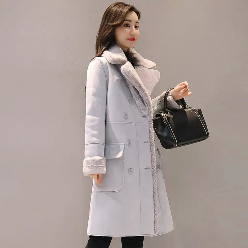 light grey Плюс бархатная Утепленная зимняя куртка женская овечья шерсть замшевая куртка пальто Теплые Длинные парки Mujer хлопок пальто для женщин C5769 - Цвет: light grey