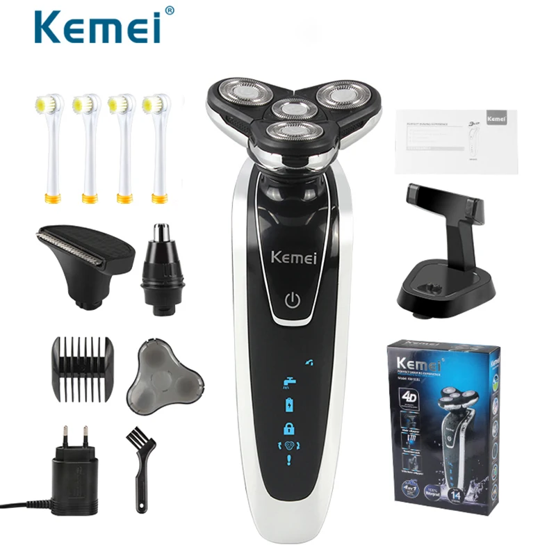 Электробритва Kemei для мужчин триммер бороды волос носа ЖК дисплей 4 лезвия