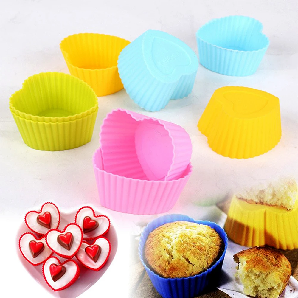 

Reusable Silicone Baking Cake Mold Round Muffin Cup DIY Baking Tools Heart-shaped Flower Kitchen Cooking Bakeware Accessories