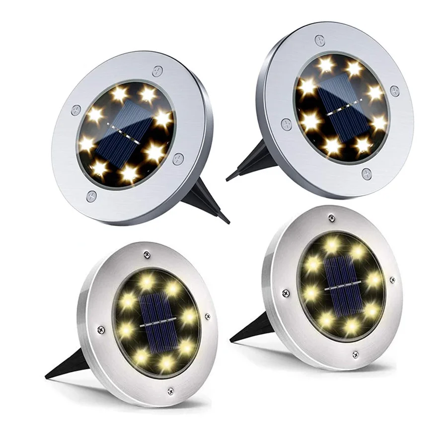 BEIAIDI 4PCS 8Leds Solar Outdoor Ground Lamp Waterproof Landscape Garden Lawn Underground Buried Light Solar Landscape Lights