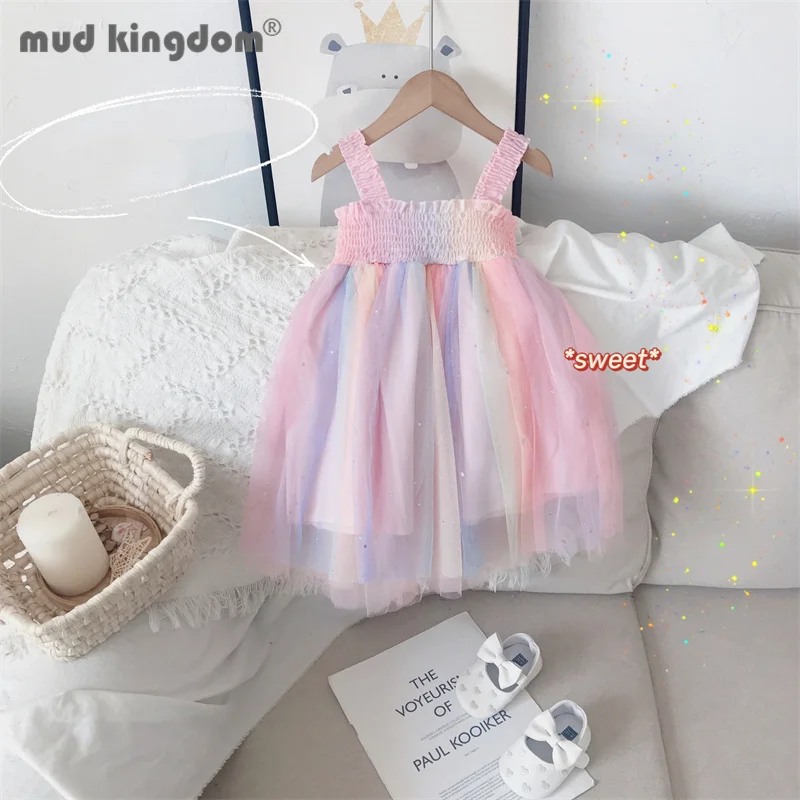 

Mudkingdom Little Girls Sundress Dress Rainbow Mesh Sling Elastic Princess Dresses for Baby Girl Summer Cute Fashion Clothing