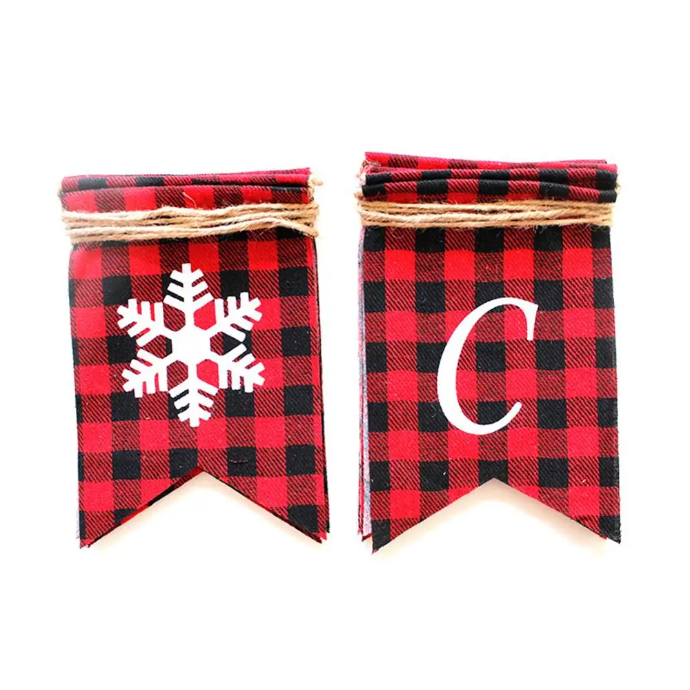

Merry Christmas Banner Two Snowflake Flags - Buffalo Plaid Banner Decoration for Fireplace Wall Tree Christmas Decoration Tools