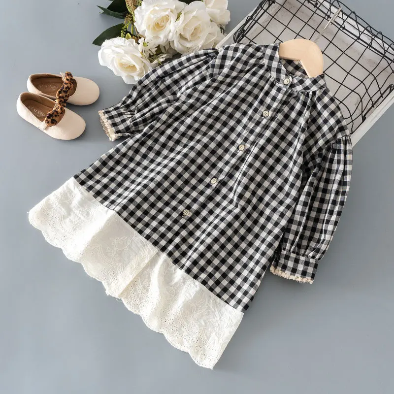 

Spring fall girls baby clothes kids lace plaid stitching dress costume for toddler baby girls clothing outerwear casual dress