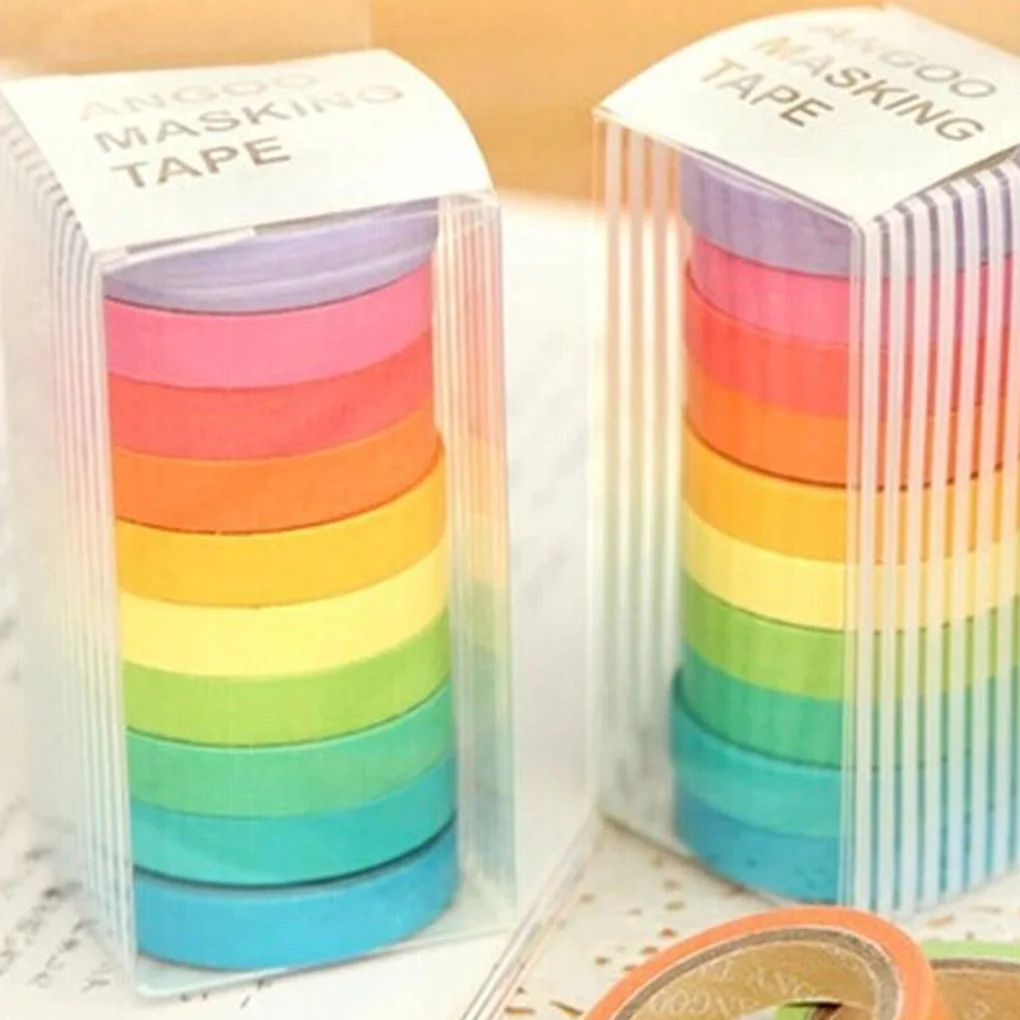 

FangNymph 10pcs Rainbow Solid Color Paper DIY Decorative Tape Sticky Adhesive Sticker Notebook Dairy Ornaments