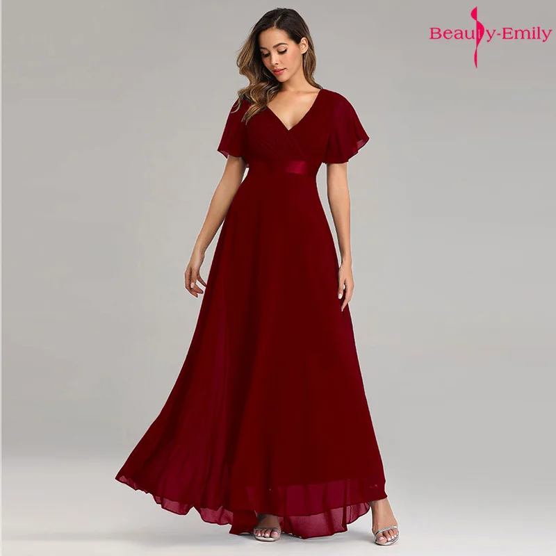Beauty-Emily шифоновые вечерние платья с v-образным вырезом Длинные Формальные
