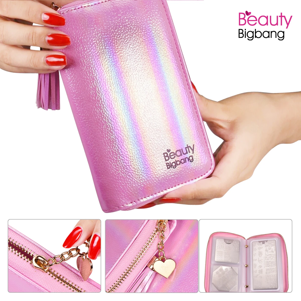 BEAUTYBIGBANG Stamping Plate Case 24 Slots Laser Holo Holder Round Square Rectangular Manicure Nail Art Organizer | Красота и