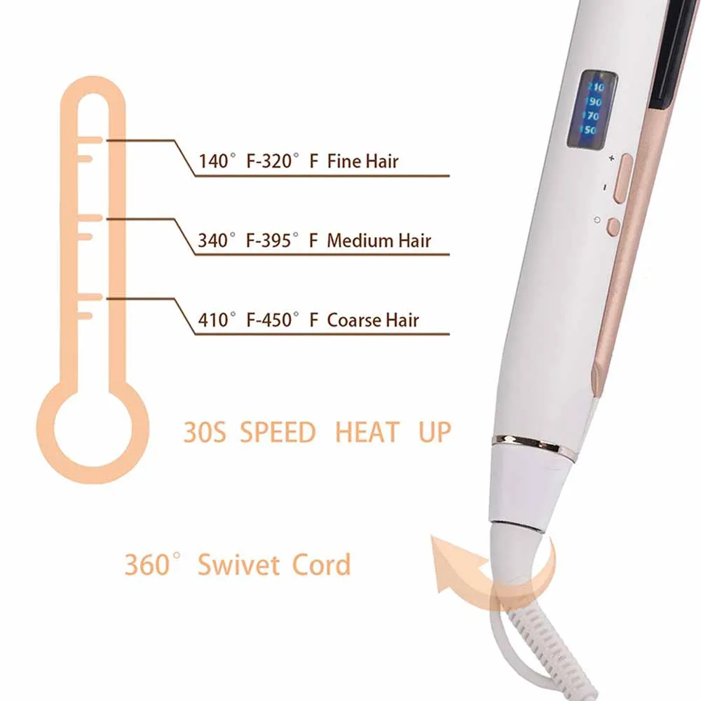 

Hair Straightener iron LED display ceramic coating plate For Hair salon Adjustable Temperature Curlers Styler Straightener