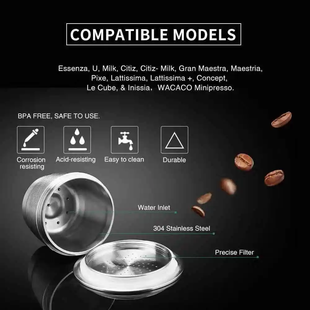 Nespresso Reusable Coffee Capsule Stainless Steel Refillable Filters Espresso Cup Fit for Inissia &amp Pixie Maker Machine | Дом и сад