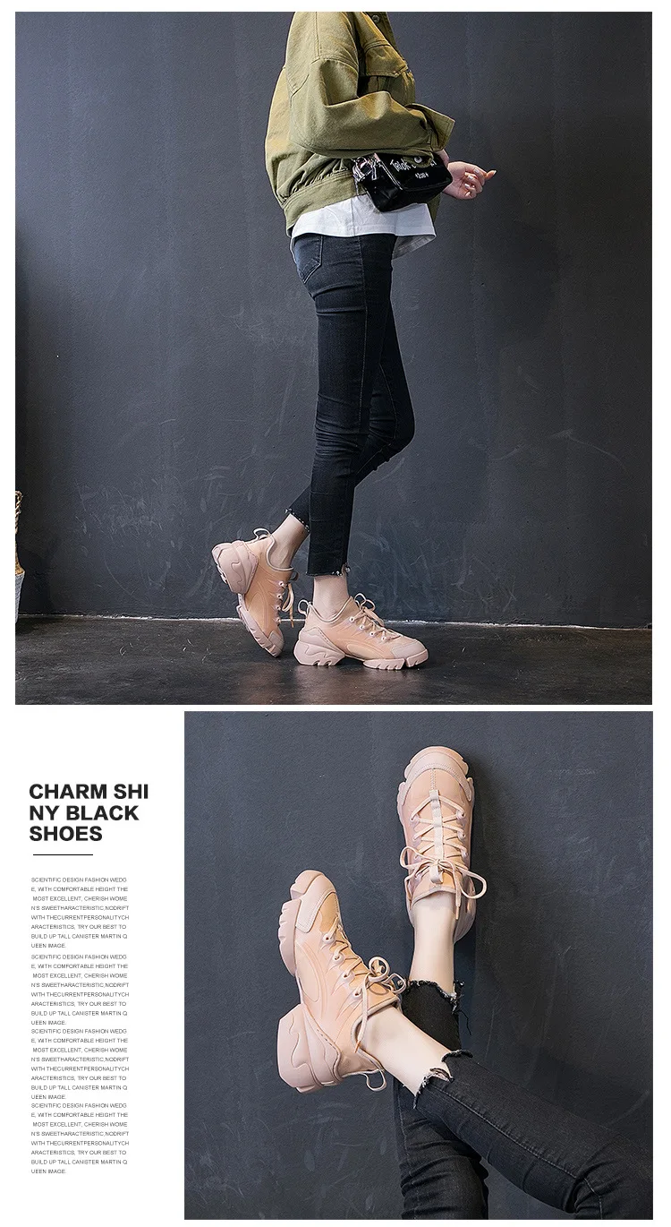 Spring and autumn thick bottom increased sports shoes female new super fire net red star models wild casual sports old shoe