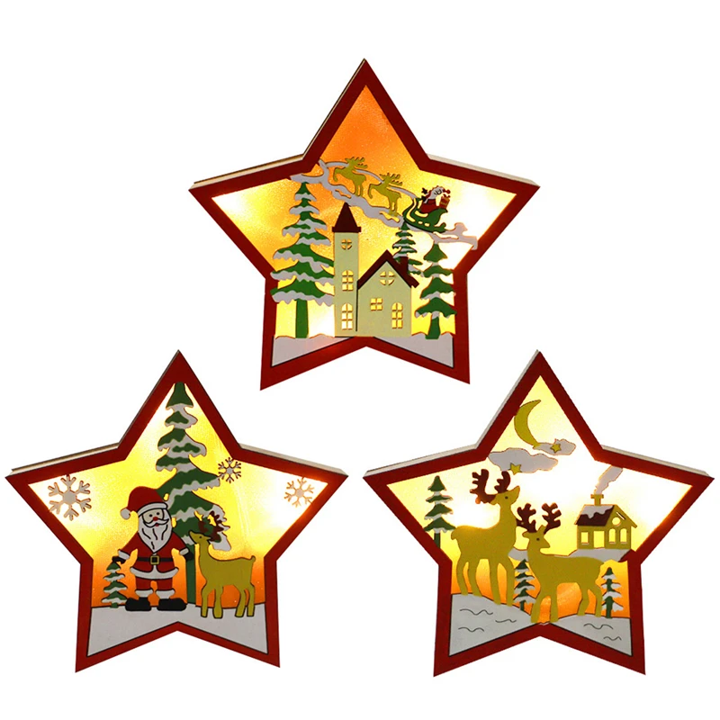 

Wooden Christmas Pentagram Dining Table Ornaments LED Lights Hanging Crafts Home Decoration