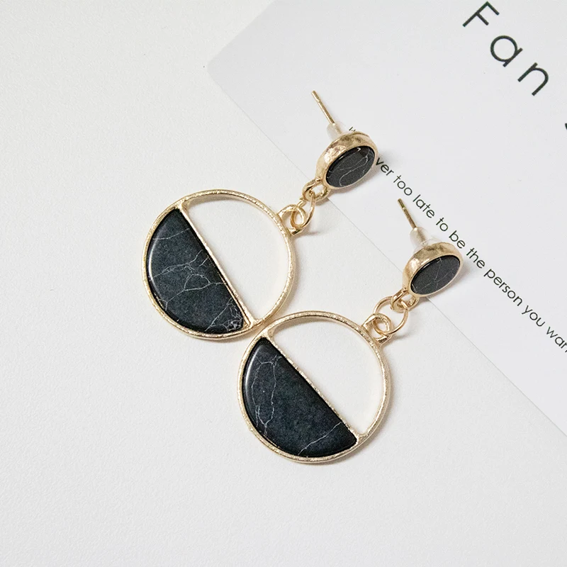 

Earrings Jewelry Handmade Fashion Simple Geometric Circular Marble Long Earrings Girls Popular Earrings Earrings Temperament