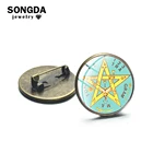 SONGDA Love You To пентаграмма тетраграмматон брошь Wicca, с принтом Звезда из мультфильмов принтом Стекло арт круглые нагрудные значки амулет ювелирные изделия языческие подарок