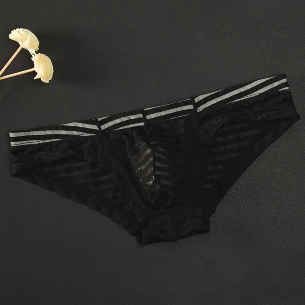 Sissy Panties Striped Mens Convex Pouch Briefs Low-Waisted Underwear Underpants Fashionable Replace Soft Thin Transparent Appeal
