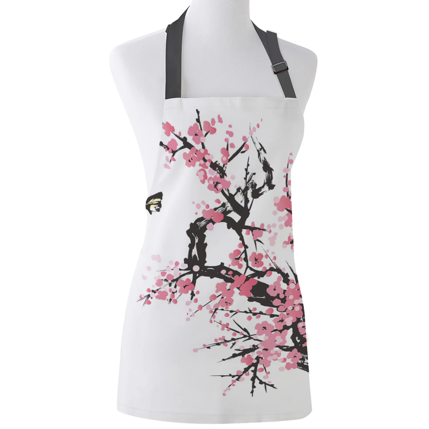 

Kitchen Apron Cherry Blossoms Pink Butterfly Tree Flower Adjustable Bib Canvas Aprons For Women Cooking Baking Pinafore