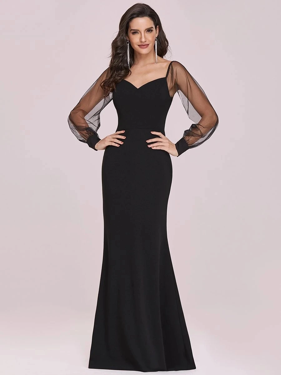 

Wholesale Fishtail Evening Dress with Long Tulle Sleeves