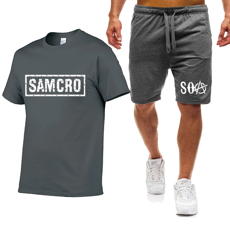 

Summer Men's suits SOA Sons of anarchy child SAMCRO Printed High Quality Cotton Men's short sleeve + shorts 2-piece set
