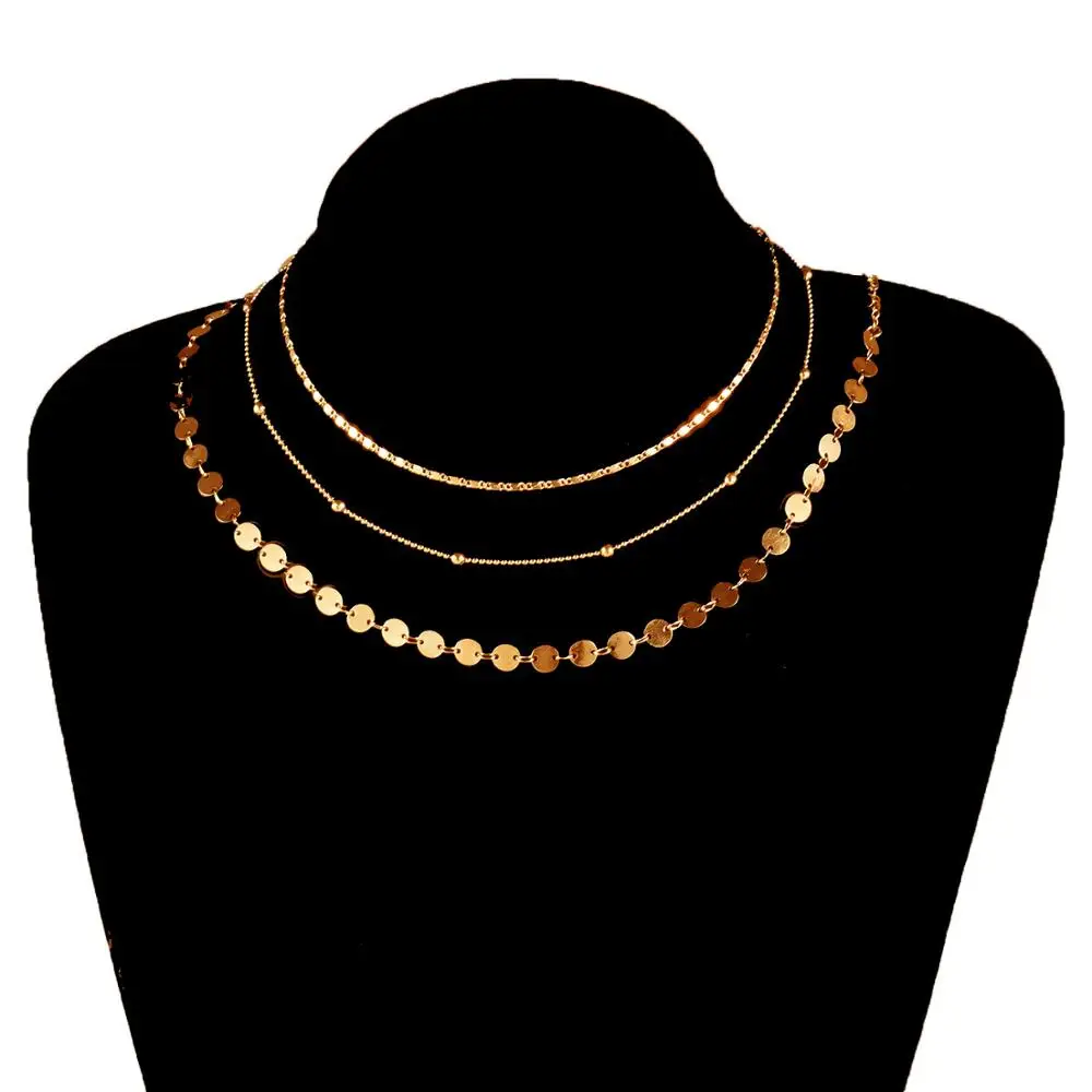 

3 Piece/Set Women Choker Necklace Gold Coin Necklace Bead Chain Necklace Round Necklace Collier Femme XL117