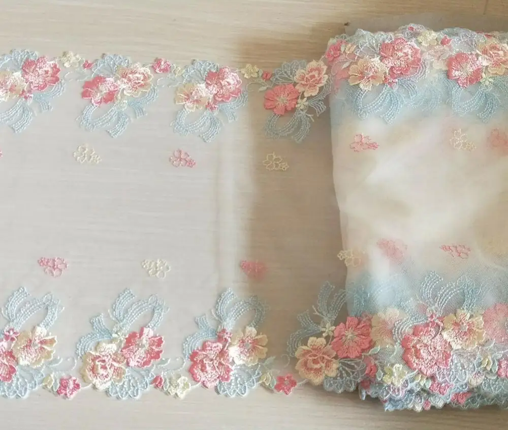Великолепная Тюлевая кружевная отделка синие розовые цветы Цветочная вышитая