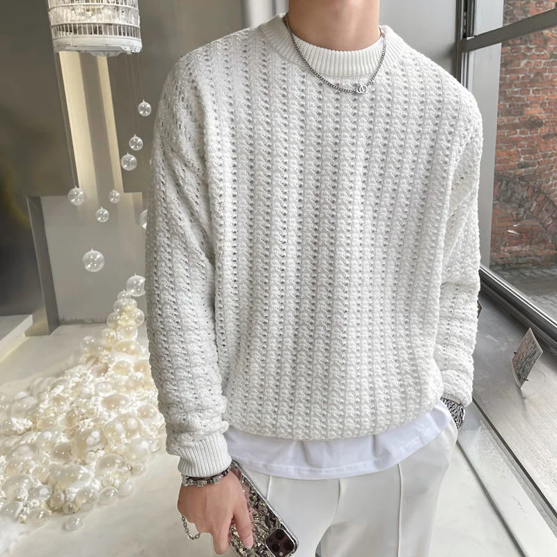 

Вязаный свитер с толстой нитью, абрикосовый однотонный пуловер с круглым вырезом, вязаный свитер для мужчин, Зимний пуловер