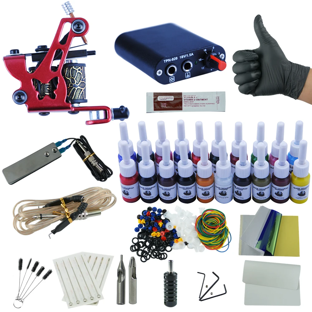 20pc ink set Набор для татуировки 20 цветов чернил 8 Катушек тату-пистолетов захваты для иглы Электропитание комплект для татуировки для начинающих набор аксессуаров - Цвет: 20pc ink set