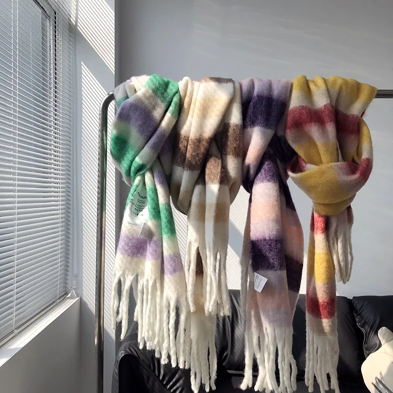

2020 Winter Color Matching Thickened Scarf Shawl Female Korean Style Versatile Four Color Gradient Tie Dye Scarf