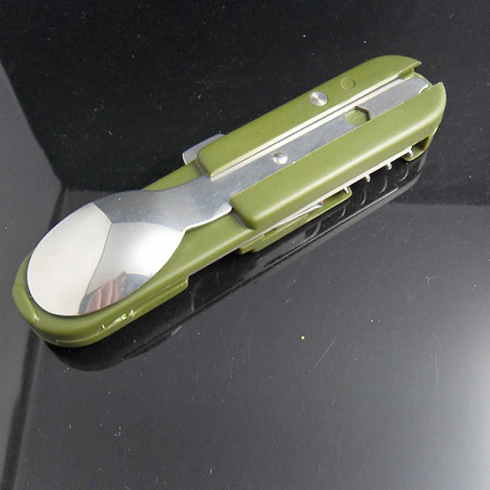 Складной нож 3 в 1 армейского зеленого цвета из нержавеющей стали столовые