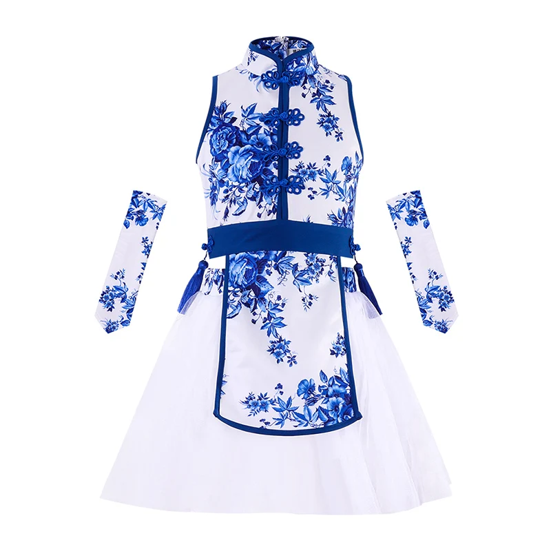 t1606 dress Модный танцевальный костюм детская одежда с принтом джазовая сцена одежда без рукавов для девочек в стиле хип-хоп одежда для уличных танцев DC2643 - Color: t1606 dress