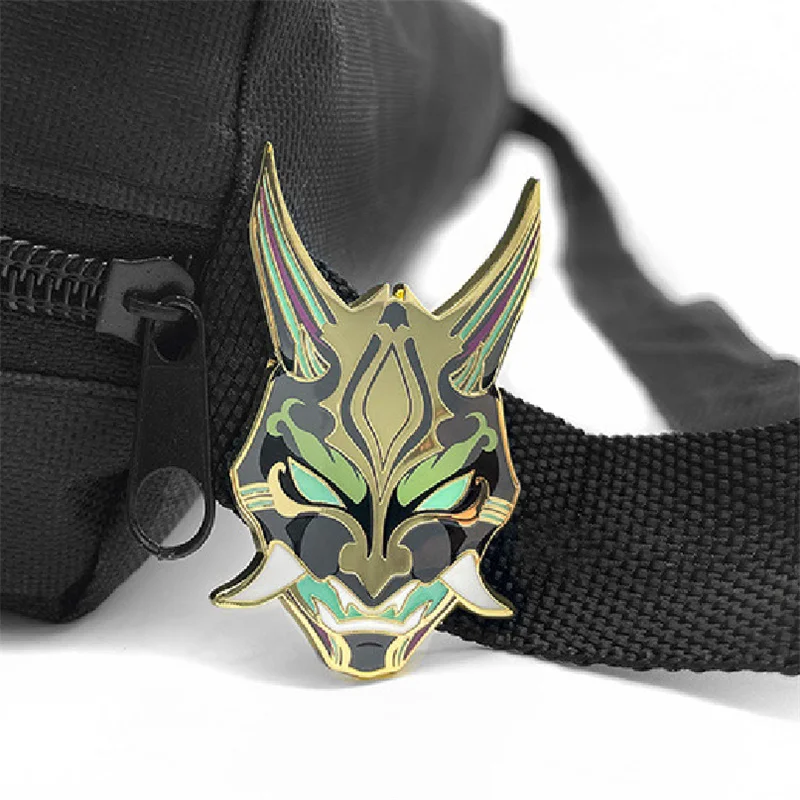 Game Genshin Impact Xiao Cosplay Badge Costume Props Mask Luminous Metal Pin Alloy Brooch Accessories