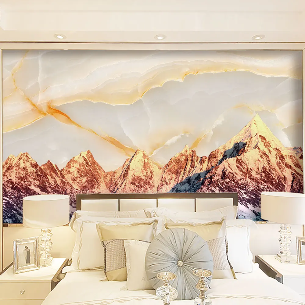 Украшение текстильные обои HD 3D мраморный узор пейзаж цветок рассвет фон Стена