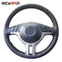wcarfun diy customized name hand stitched black artificial leather car steering wheel cover for bmw e39 e46 325i e53 x5