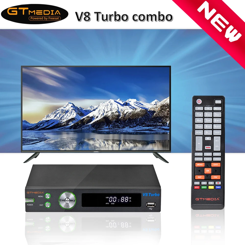 ТВ-приставка GTMEDIA V8 Turbo DVB-S2X/T2/C H.265 ТВ-тюнер встроенный 2 4G WiFi GTShare APK для SAT2IP Италия