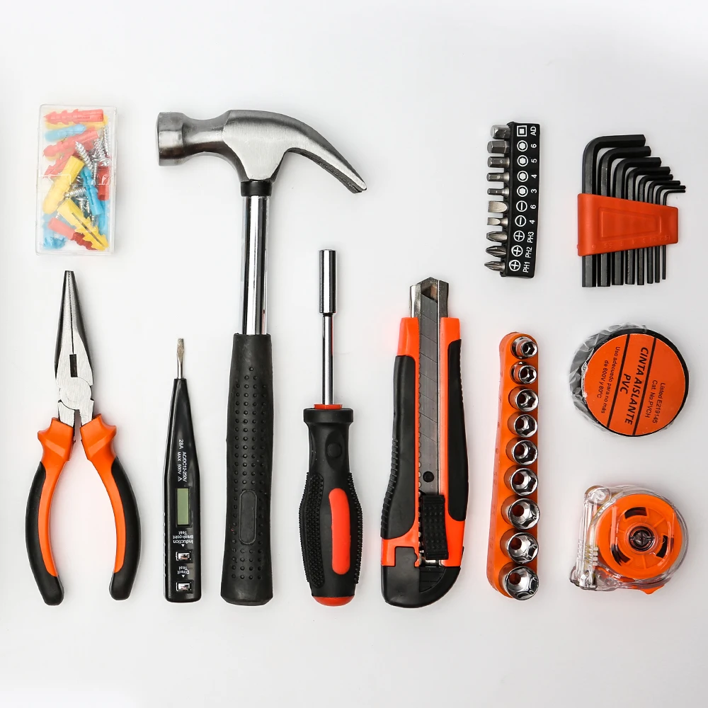 

110pcs Home Hand Tools Adjustable Wrench Pliers Hammer Screwdrivers Handle Electrical Probe Cutter Knife Saw Tool Kit
