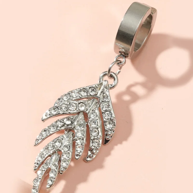 

1PC Stainless Steel Circle Hoop Piercing Clip On Leaf Crystals Cartilage Earring For Women Girl Body Jewelry Wholesale Steel