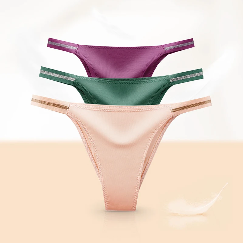 

2Pcs Sexy Seamless Thongs Female Large Size Ice Silk Panties G-string Mid-Waist Hip Underpants Womens Breathable Underwear