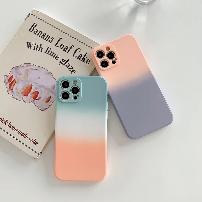 

Luxury Original Square Liquid Silicone Case For iPhone 12 Pro Max 11 Mini X XR XS Max 7 8 Plus SE Gradient Soft Shockproof Cover