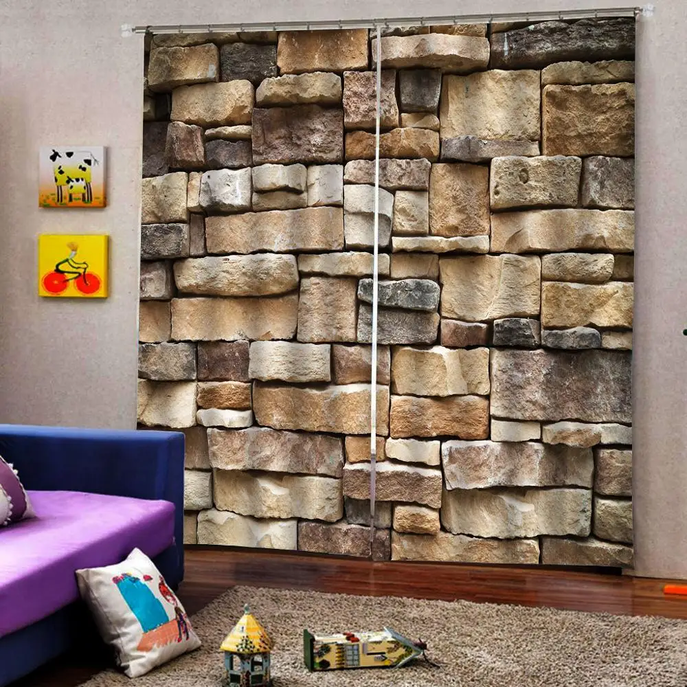 Коричневые кирпичные занавески s 3D роскошные затемняющие Оконные Занавески для