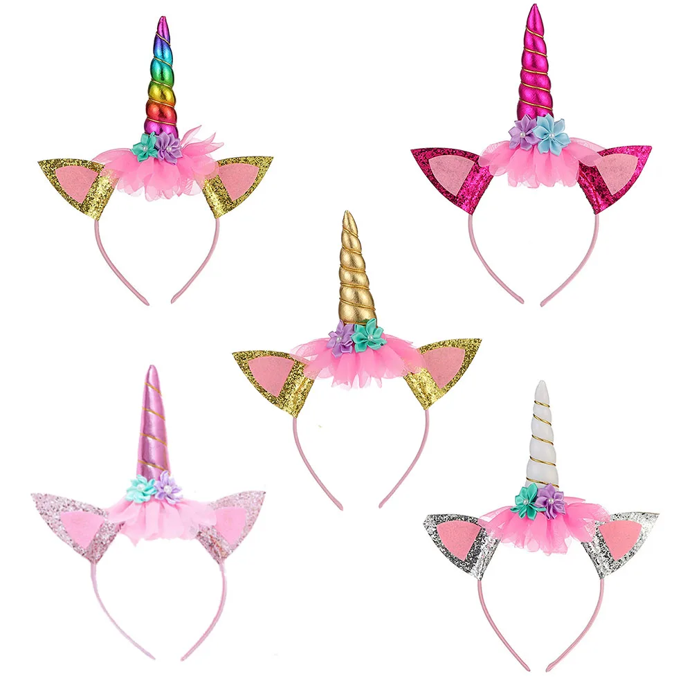 Diadema de unicornio de 3 a 10 a&ntilde;os, accesorios para fotos de orejas de cuerno dorado, accesorios para fiesta de cumplea&ntilde;os, sombreros de fantas&iacute;a, accesorio, disfraz de princesa-0