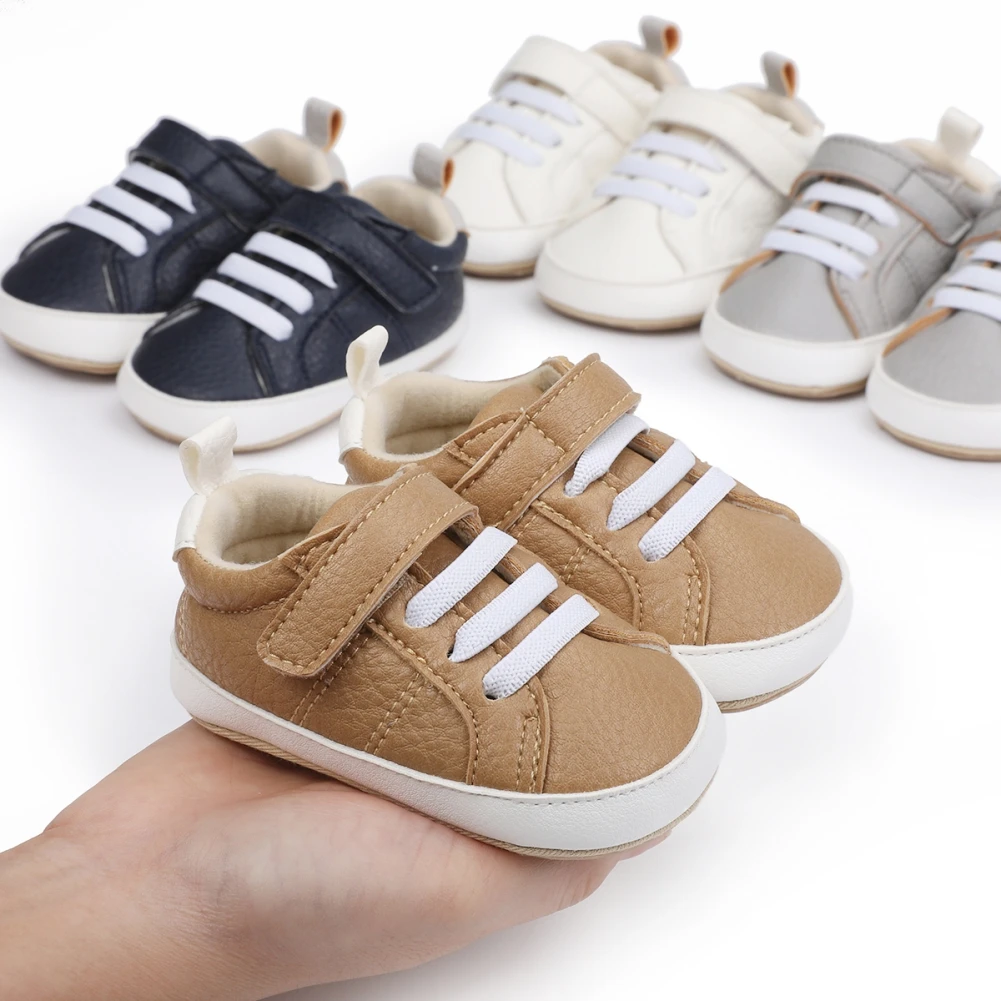 

Baby Boys Lace-up Crib Shoes Toddler Infant First Walkers Soft Anti-slip Sole PU Leather Sneakers Prewalker Newborn 0-18M