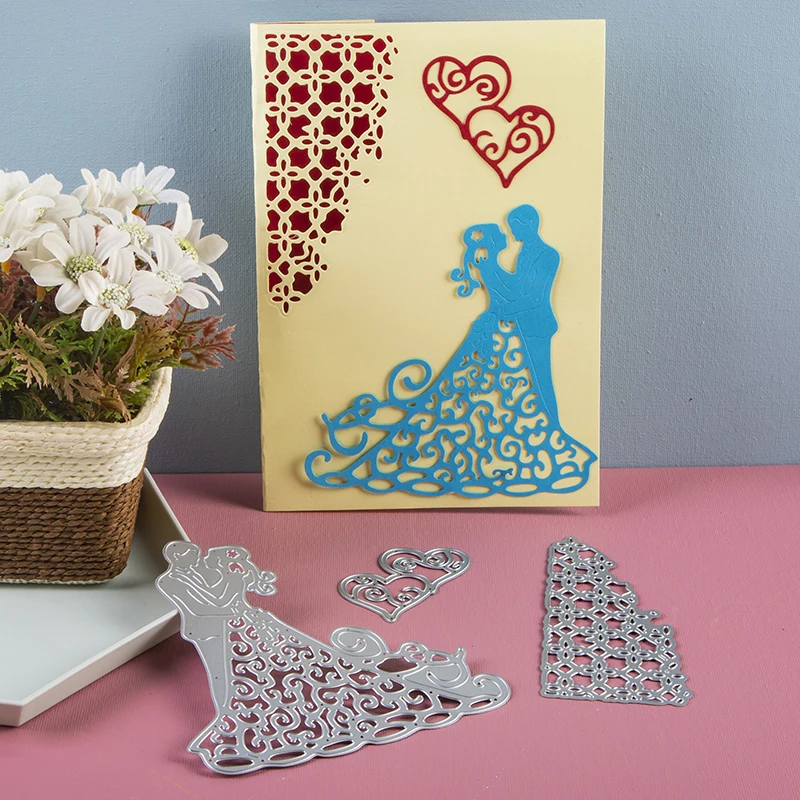 

2020 dies Wedding Bride Groom Heart Lace Corner metal cutting dies Scrapbooking dies paper knife mould blade punch stencils dies