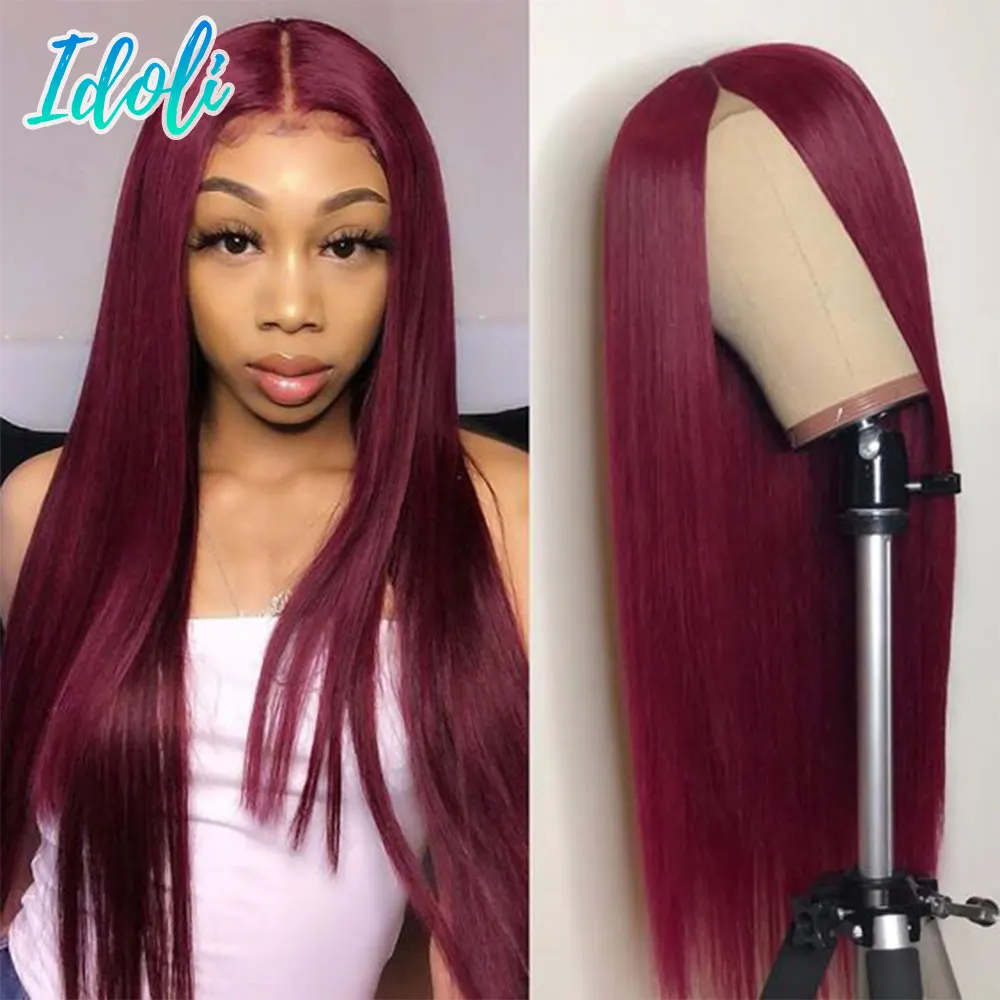 

Волосы Idoli бордовые 99J прямые бразильские волосы Remy, парик из человеческих волос с детскими волосами, темно-красные предварительно выщипанн...