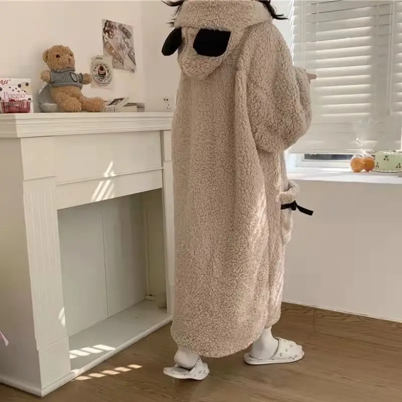 Pajama Women's Winter  New Plush Thickened Lovely Plush Nightdress Can Wear Long Nightgown Home Clothes Women Nightgown