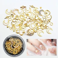 1 box gold and silver alloy star and moon rhinestone nail jewelry mixed set nail gold and silver line art decoration accessories