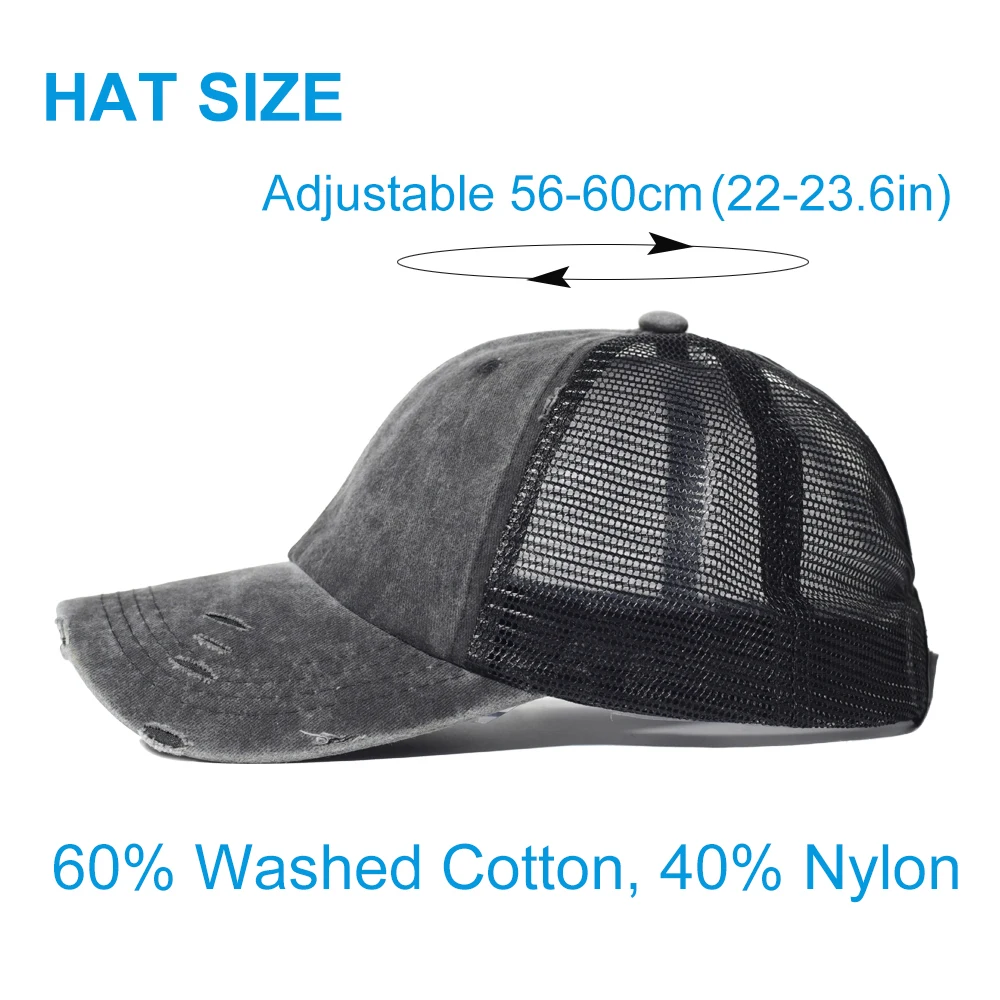 Ponytail Messy High Bun Woman Washed Dad Hat Cotton Casual Ponycap Adjustable Mesh Trucker Baseball Cap Breathable Running hat