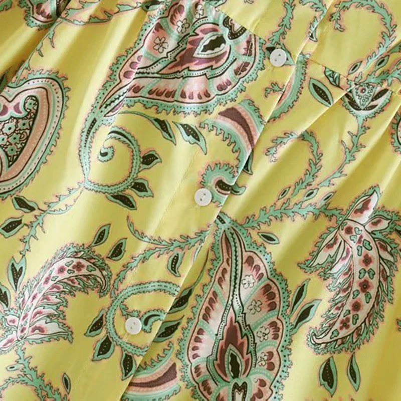 Винтажное шикарное Пейсли печати кнопка Повседневное платье макси Vestidos стильные